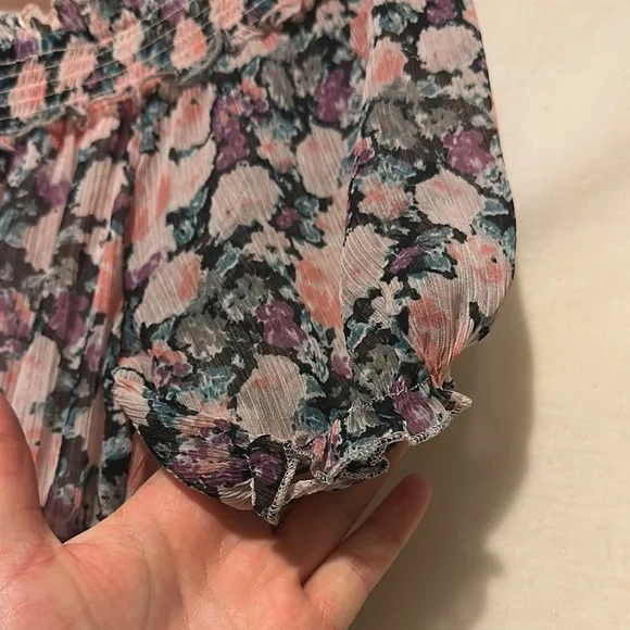 Colorful Pastel Floral Maxi Ruched Sundress w/ Puffed Sleeves Size Small - Picture 7 of 9